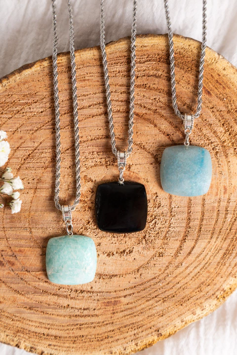 COLLAR CONTENCIÓN CON AMAZONITA/OBSIDIANA/CUARZO PARAÍBA