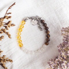 PULSERA SIGNO GÉMINIS CON CITRINO, CUARZO BLANCO Y OJO DE TIGRE