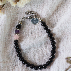 PULSERA PODER CON OBSIDIANA, AMATISTA Y CUARZO ROSA