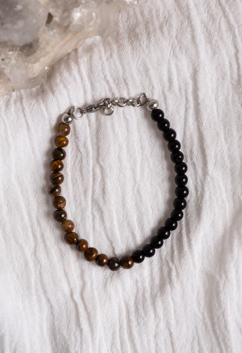 PULSERA HOMBRE PODER CON OBSIDIANA Y OJO DE TIGRE - comprar online