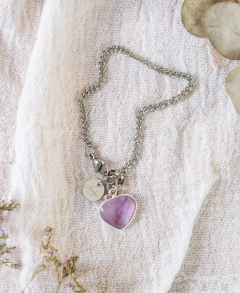 PULSERA CORAZÓN CON AMATISTA, SODALITA, CUARZO VERDE, OJO DE TIGRE, CUARZO ROSA. - Ámbar accesorios