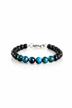 PULSERA HOMBRE ZENITH CON ÓNIX NEGRO Y OJO DE TIGRE AZUL