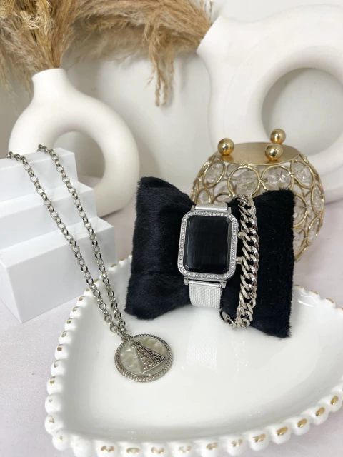 Kit Nossa Senhora de Aparecida Prata Com Relógio Digital Cravejado - comprar online