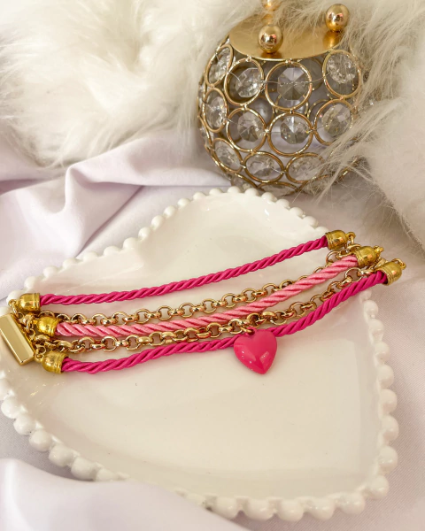 Pulseira Luxo Coração Rosa