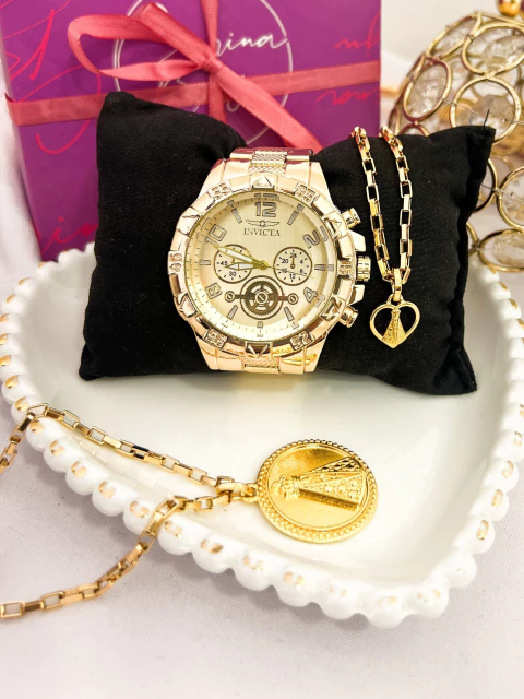 Kit Nossa Senhora Dourada Com Relógio - 3 Peças - comprar online