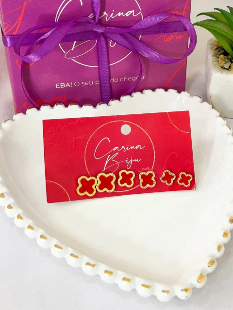 Trio de Brincos Trevo Vemelho - comprar online