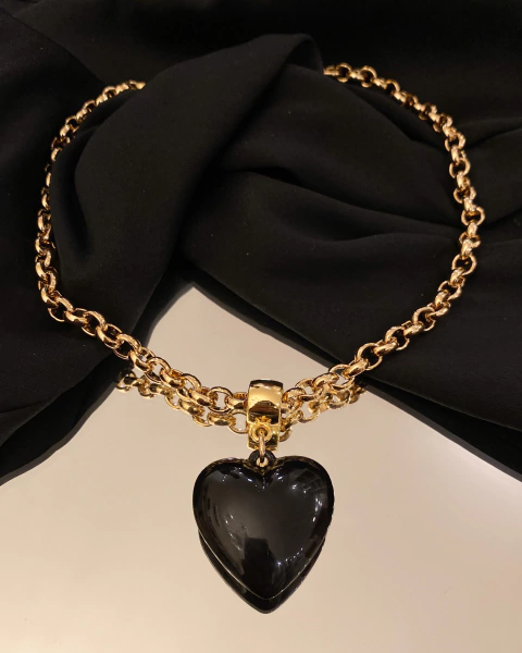 Colar Elo Português Coração Preto