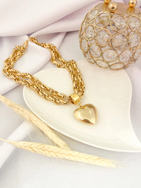 Colar Elos Duplos Coração Dourado