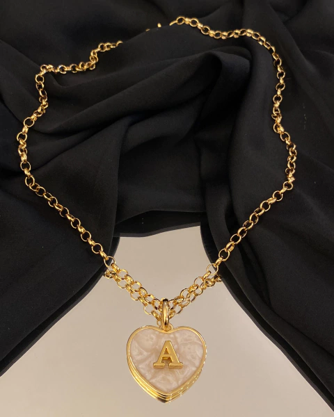 Colar Perolado Coração Love -Elo Português