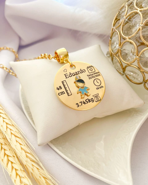 Colar Placa Filho com Dados do Nascimento