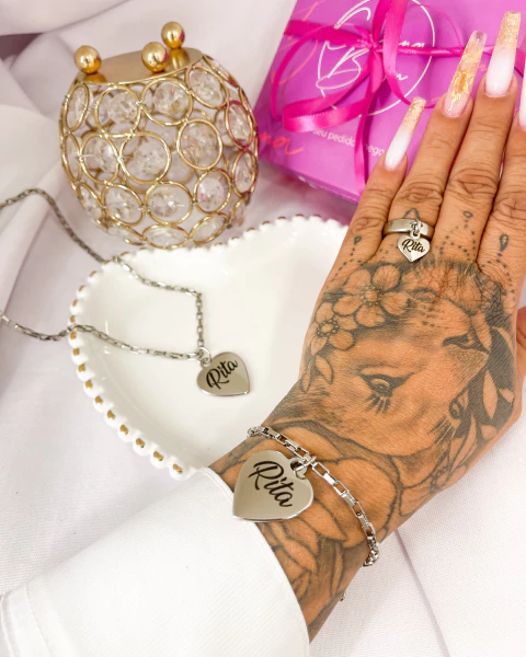 Kit Personalizado a Laser com Nome - Prata