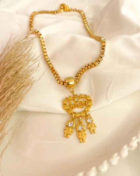 Colar Coração Amor com até 3 filhos(as)