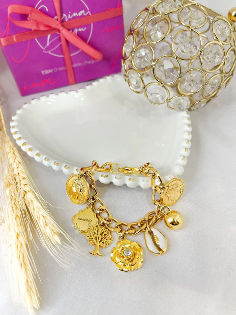 Pulseira Berloque Flor Dourada - comprar online