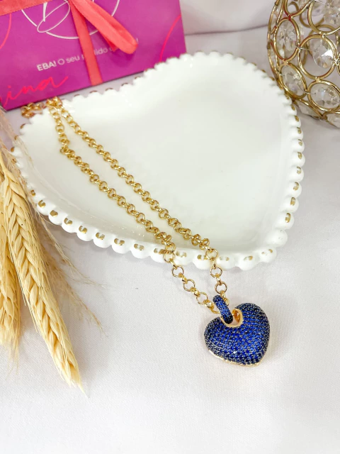 Colar Coração Azul Cravejado - comprar online