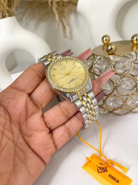 Relógio Prata Com Dourado Cravejado - comprar online