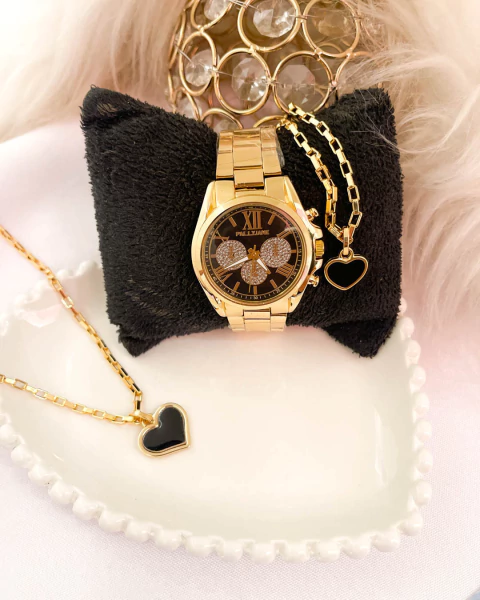 Kit Coração Preto com Relógio