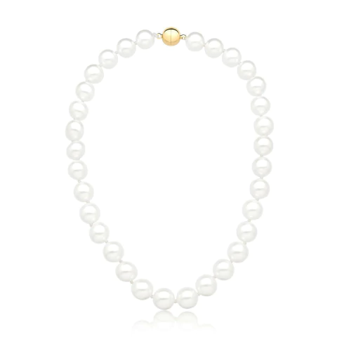 COLAR COM PÉROLAS SHELL E FECHO IMÃ BANHADA A OURO