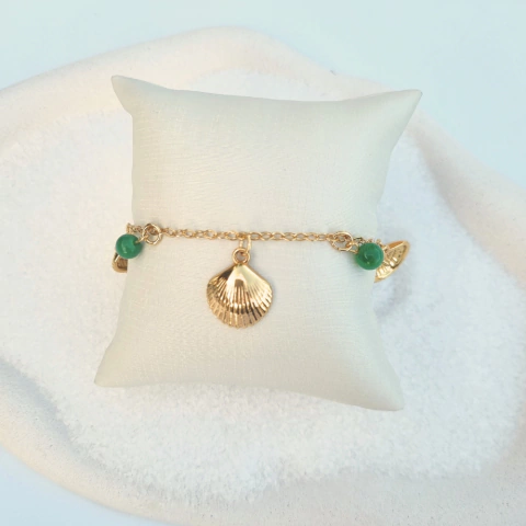 PULSEIRA SERENA COM PEDRAS VERDE BANHADO A OURO