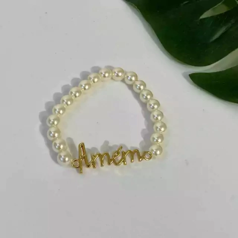 PULSEIRA AMÉM COM PÉROLA BANHADA A OURO 18K