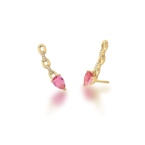 BRINCO EAR CUFF PINK BANHADO A OURO 18K