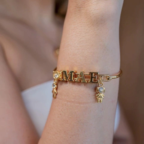 BRACELETE MÃE COM 2 FILHOS BANHADO A OURO 18K
