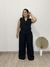 Calça pantalona textura em linho com botões dourado preto - Moda Plus Size - Zeona Moda