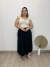 Saia textura em linho Cloé elástico na cintura e bolsos preto - Moda Plus Size - Zeona Moda