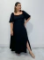 Vestido casual Luana com elástico nas costas e mangas com uma fenda discreta preto Luana