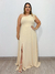 Vestido Lívia em crepe longo com fenda bege - comprar online