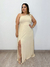 Vestido Lívia em crepe longo com fenda bege