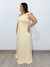 Vestido Lívia em crepe longo com fenda bege - Moda Plus Size - Zeona Moda