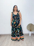 Vestido viscolinho decote em V detalhe corda busto alça babado estampado Farm - Moda Plus Size - Zeona Moda