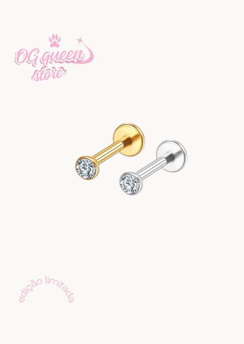 Piercing de titânio labret ponto de luz na pedraria de zircônia - 100% antialérgico - comprar online