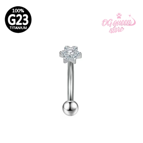 Piercing antialérgico de titânio minibarbell topo flor de zircônia prata