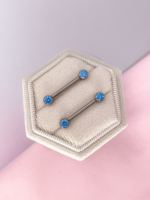 Piercing de mamilo titânio importado ponto de luz azul zircônia natural ideal para perfurar ☆ 100% antialérgico ༻a pronta entrega