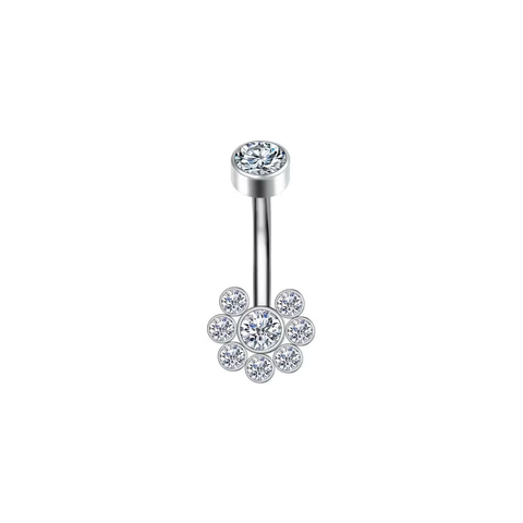 Piercing de umbigo hipoalergênico prata floribella