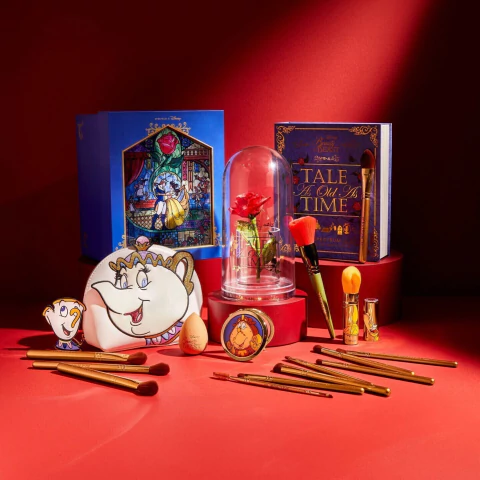 Colección de brochas y accesorios de maquillaje de La bella y la bestia