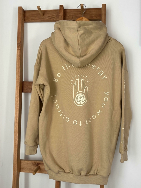 BUZO OVER ENERGY BEIGE CON FRISA