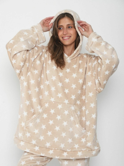 MAXIBUZO PIJAMA POLAR SOFT ESTRELLAS BEIGE