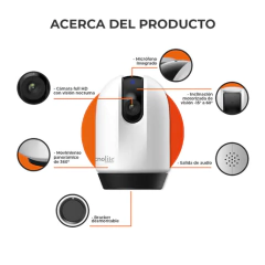 Cámara de Monitoreo 360° Inteligente WiFi Interiores, Altavoz y Micrófono, Visión Nocturna, Compatible con App móvil y Asistentes de voz en internet