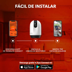 Cámara de Monitoreo 360° Inteligente WiFi Interiores, Altavoz y Micrófono, Visión Nocturna, Compatible con App móvil y Asistentes de voz