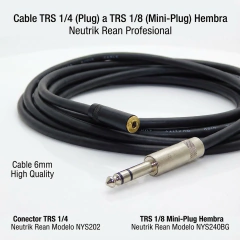 Cable Trs 1/4 ( Plug ) A Trs 1/8 ( Mini-Plug ) Hembra Neutrik Rean Profesional - HAMC