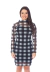 Vestido Justo Manga Longa Gola Alta Tule Xadrez Preto e Branco