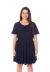 Vestido Manga Curta Com Babado Duas Marias Azul Marinho
