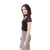 Blusa Gola Alta Manga Curta Com Decote Tule Feminino Preto - comprar online