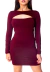 Vestido Justo Manga Longa Com Abertura No Busto Vinho - Moda Vício