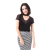 Blusa Gola Alta Manga Curta Com Decote Tule Feminino Preto - Moda Vício