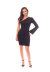 Vestido Justo Manga Longa Flare Um Ombro Só Preto