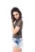 Blusa Gola Alta Manga Curta Tule Militar Feminino Verde - comprar online