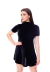 Vestido Godê Manga Curta Gola Alta Veludo Preto
